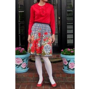 🌸Odille Retro Floral and Plaid Linen A Line Skirt Above Knee Pinup